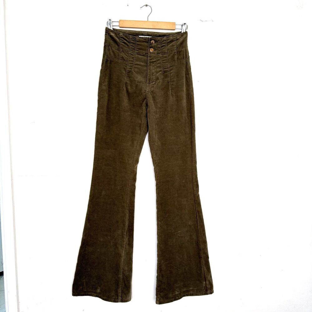 We The Free Green Jayde Corduroy Flare Jeans Women Size 27 Boho Chic Festival - Picture 2 of 8